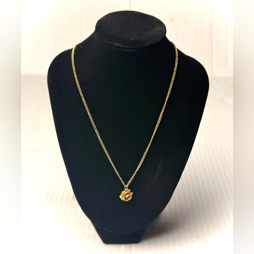 Vintage Gold Plated Rose With Faux Pearl Chain Necklace Camellia‎ Flower Classic